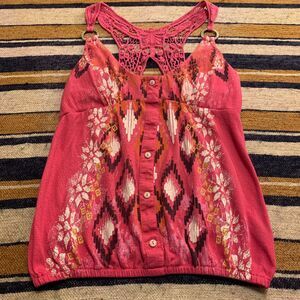 Y2K Tank Top Babydoll Fairy Boho Cami Self Esteem Pink Lace Butterfly Dainty XL